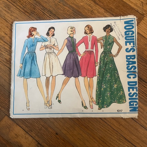 Vogue’s Vintage Basic Design Dress Sewing Pattern 1017 Size 12 Maxi Short Uncut - Picture 1 of 10